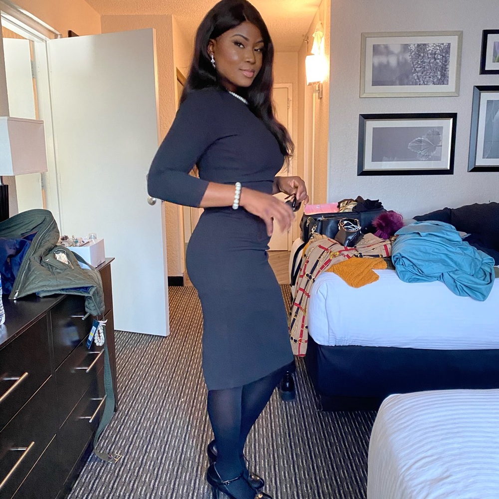 Black one shoulder midi dress